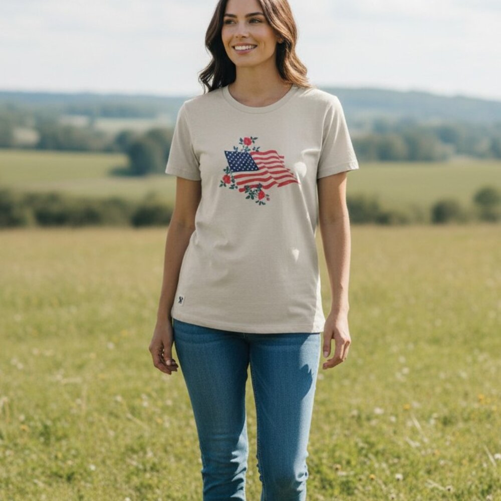 Life is Good W's Flowering Red Rose America Flag Crusher-LITE Tee